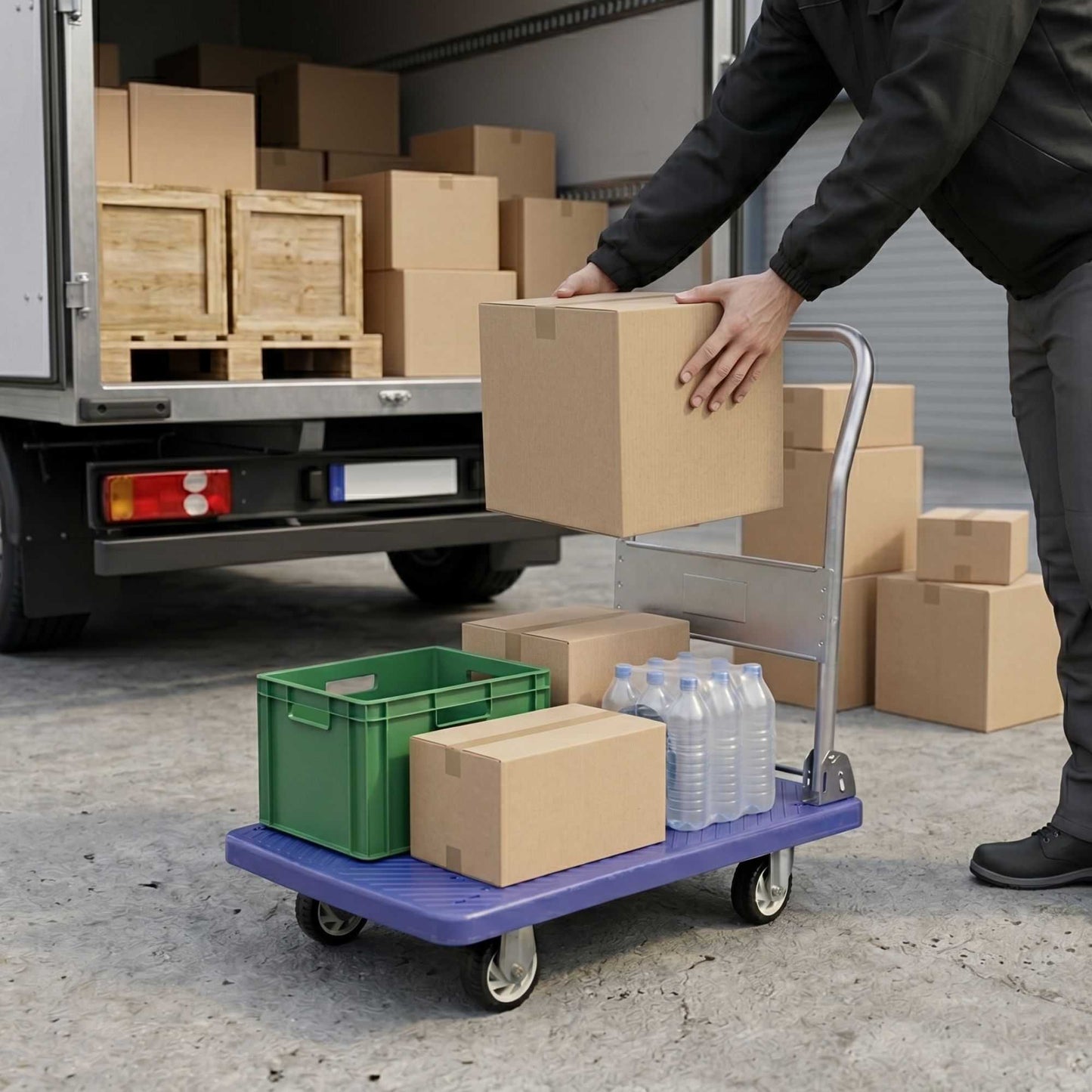 RW Clean Blue Plastic Small Folding Platform Cart - 660 lb Capacity - 31 1/2" x 21" x 32 3/4" - 1 count box