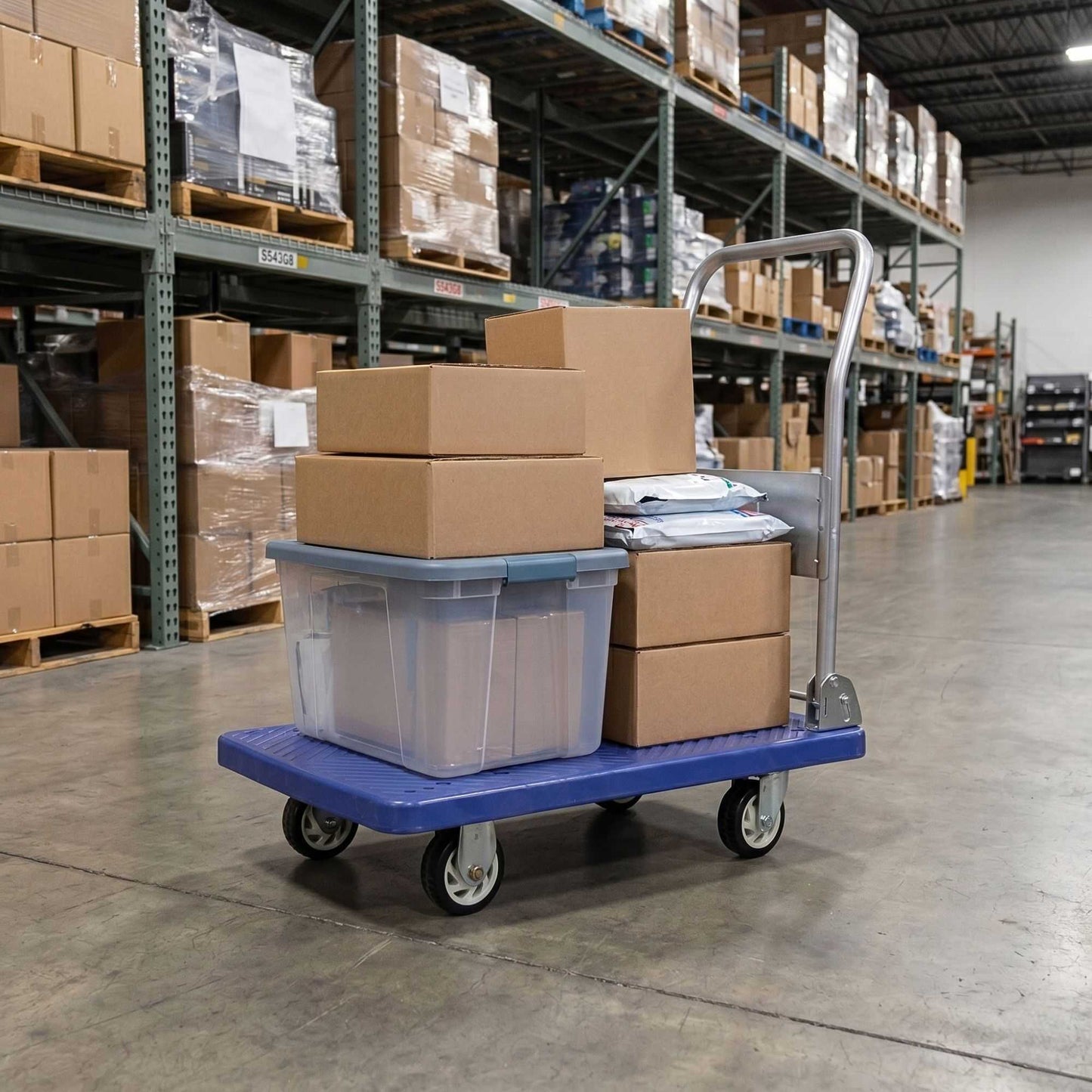 RW Clean Blue Plastic Large Folding Platform Cart - 660 lb Capacity - 35 1/2" x 23 1/4" x 27 3/4" - 1 count box