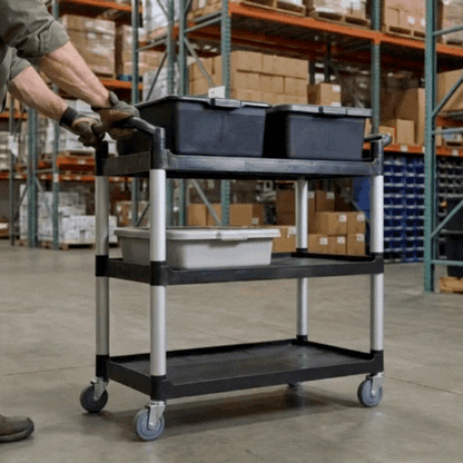 RW Clean Black Plastic Large Heavy-Duty Rolling Utility Cart - 3 Shelves - 40 1/4" x 19 3/4" x 37 3/4" - 1 count box