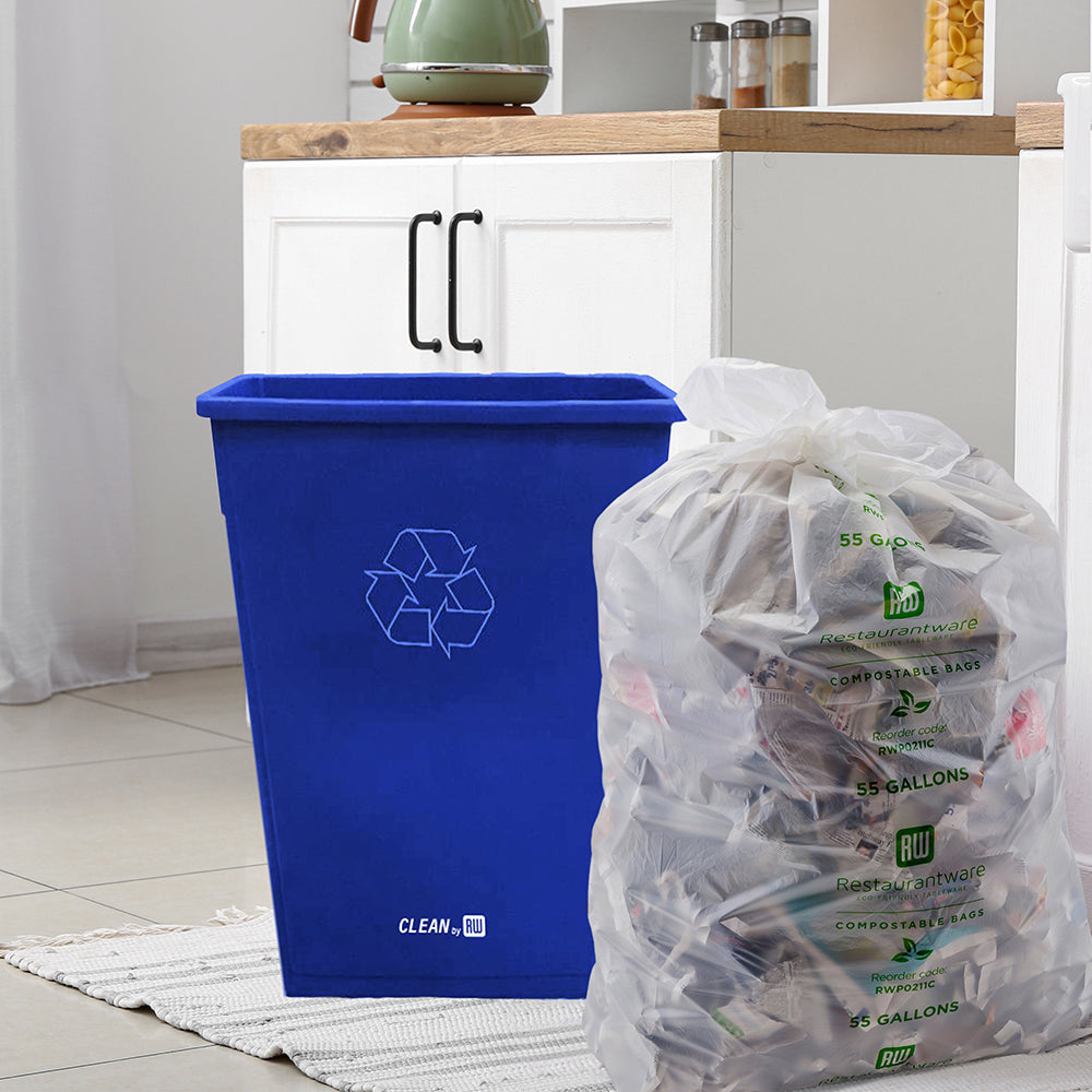 RW Clean 23 gal Blue Plastic Slim Trash Can - 20" x 11" x 30" - 1 count box