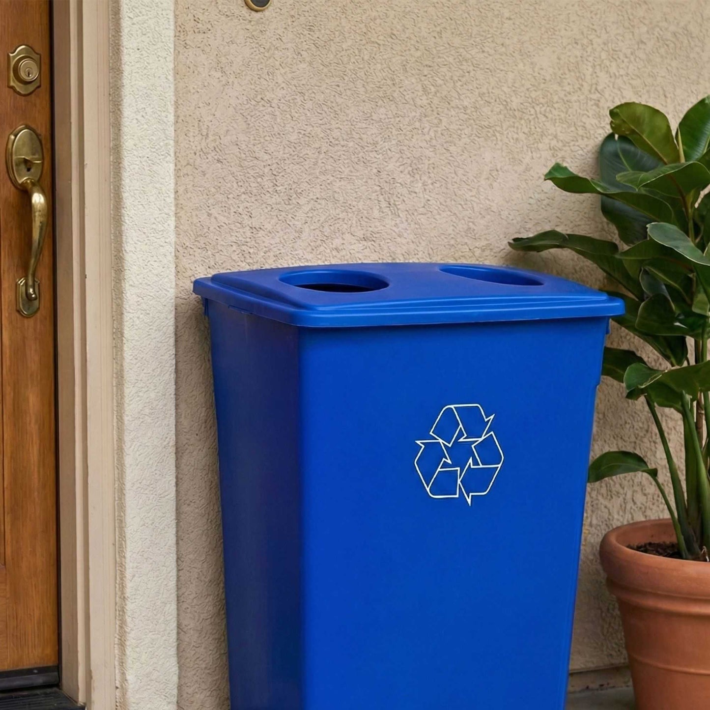 RW Clean Blue Plastic Recycling Trash Can Lid - Fits 23 gal Slim Trash Can - 22" x 11 1/2" x 3" - 1 count box