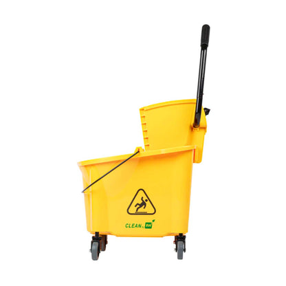 RW Clean 38 qt Yellow Plastic Mop Bucket - with Side Press Wringer - 22 1/2" x 16 1/4" x 36 1/2" - 1 count box