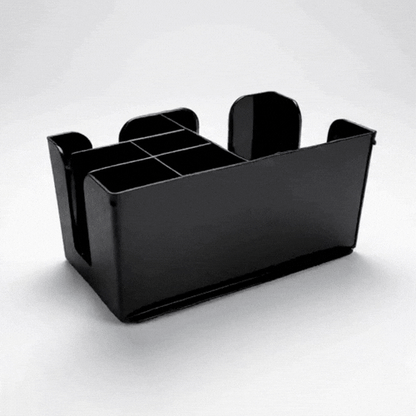 Bar Lux Black Plastic Condiment Caddy Napkin Holder - 6 Compartments, Pebbled - 9 1/2" x 5 3/4" x 4 1/4" - 1 count box