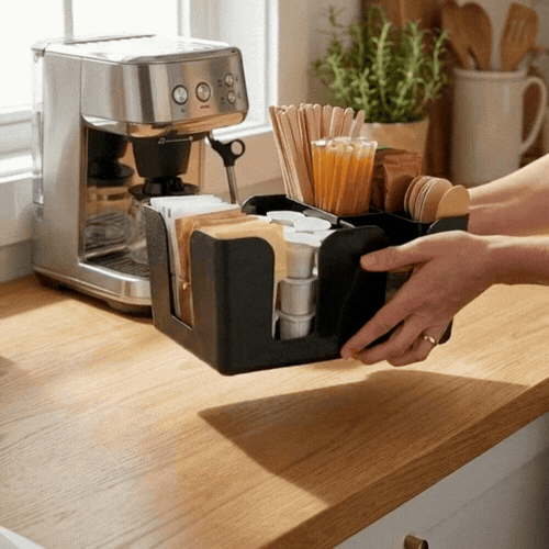 Bar Lux Black Plastic Condiment Caddy Napkin Holder - 6 Compartments, Pebbled - 9 1/2" x 5 3/4" x 4 1/4" - 1 count box