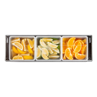Bar Lux Black Plastic Condiment Caddy - 3 Compartments - 19 1/2" x 6 1/4" x 3 3/4" - 1 count box