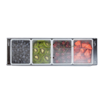 Bar Lux Black Plastic Condiment Caddy - 4 Compartments - 19 1/2" x 6 1/4" x 3 3/4" - 1 count box