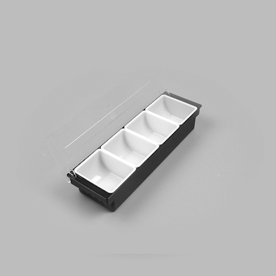 Bar Lux Black Plastic Condiment Caddy - 4 Compartments - 19 1/2" x 6 1/4" x 3 3/4" - 1 count box