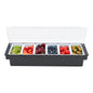 Bar Lux Black Plastic Condiment Caddy - 6 Compartments - 19 1/2" x 6 1/4" x 3 3/4" - 1 count box
