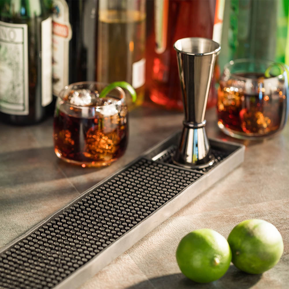 Bar Lux Black Rubber Bar Mat - No Spill, Drink Compartment - 23 3/4" x 3" x 3/4" - 1 count box