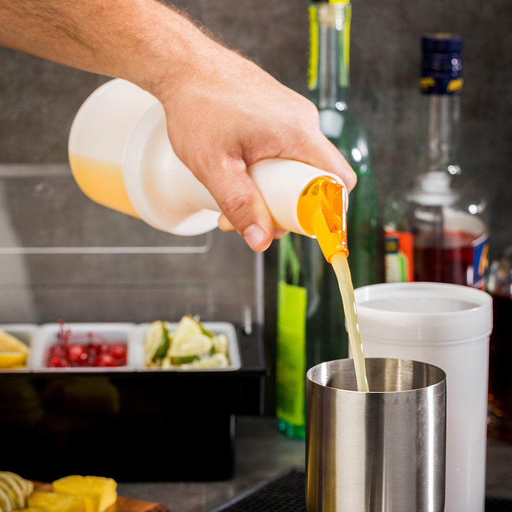 Bar Lux 0.5 qt Plastic Quick Pour Storage Container Bottle - with Yellow Spout and Lid - 3 1/2" x 3 1/2" x 10 1/4" - 1 count box