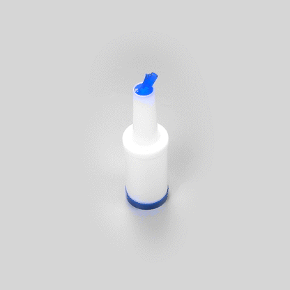 Bar Lux 1 qt Plastic Quick Pour Storage Container Bottle - with Blue Spout and Lid - 3 1/2" x 3 1/2" x 13" - 1 count box