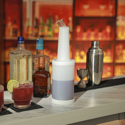 Bar Lux 1 qt Plastic Quick Pour Storage Container Bottle - with Clear Spout and Lid - 3 1/2" x 3 1/2" x 13" - 1 count box