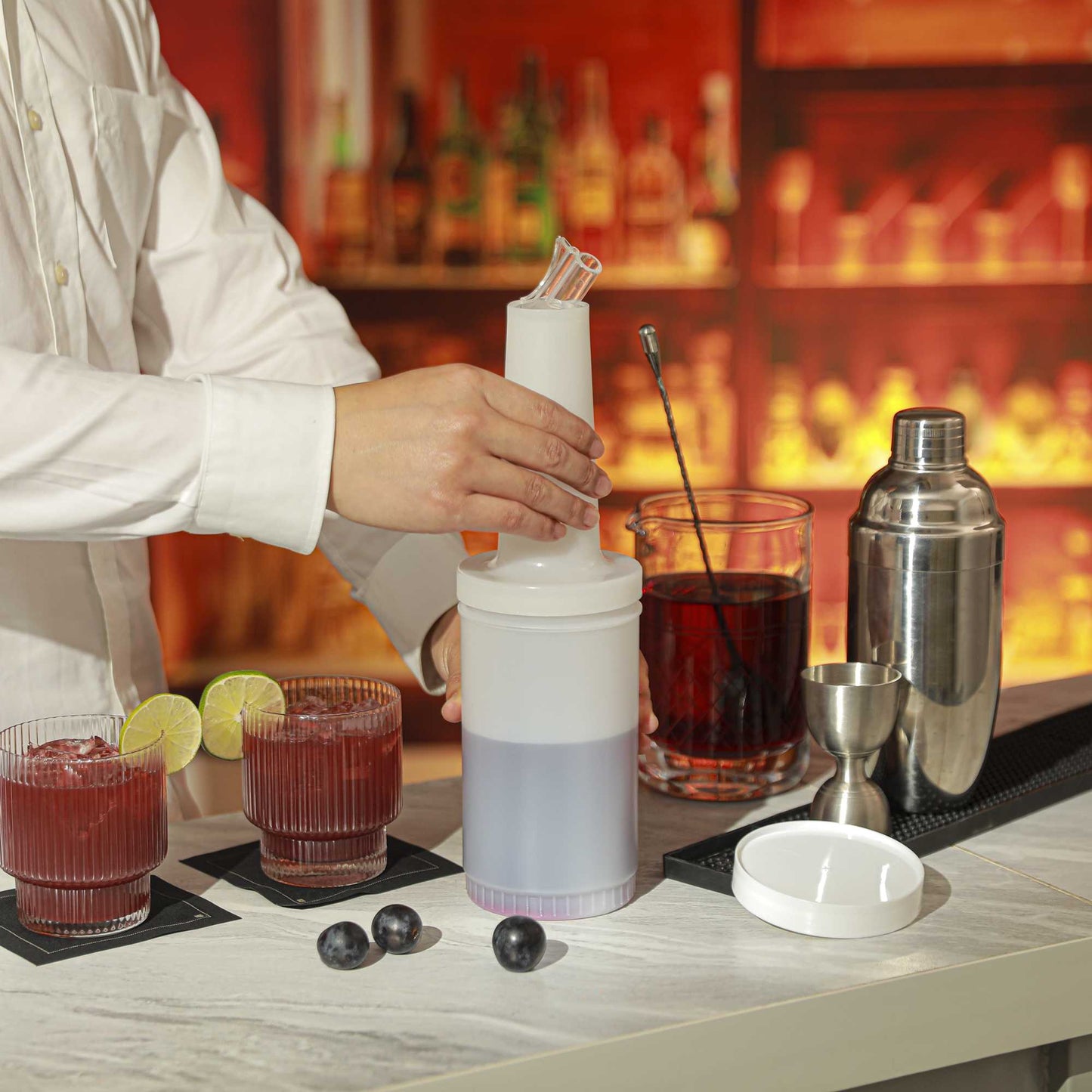 Bar Lux 1 qt Plastic Quick Pour Storage Container Bottle - with Clear Spout and Lid - 3 1/2" x 3 1/2" x 13" - 1 count box