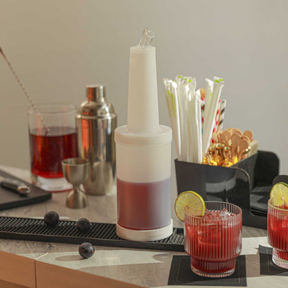 Bar Lux 1 qt Plastic Quick Pour Storage Container Bottle - with Clear Spout and Lid - 3 1/2" x 3 1/2" x 13" - 1 count box