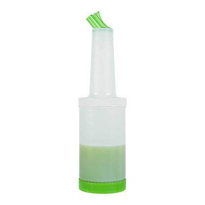 Bar Lux 1 qt Plastic Quick Pour Storage Container Bottle - with Green Spout and Lid - 3 1/2" x 3 1/2" x 13" - 1 count box