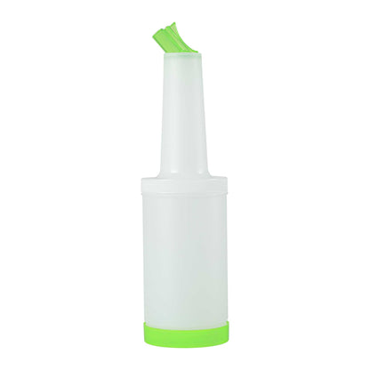 Bar Lux 1 qt Plastic Quick Pour Storage Container Bottle - with Green Spout and Lid - 3 1/2" x 3 1/2" x 13" - 1 count box