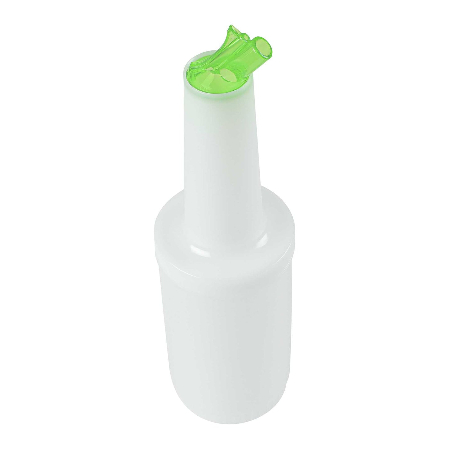 Bar Lux 1 qt Plastic Quick Pour Storage Container Bottle - with Green Spout and Lid - 3 1/2" x 3 1/2" x 13" - 1 count box