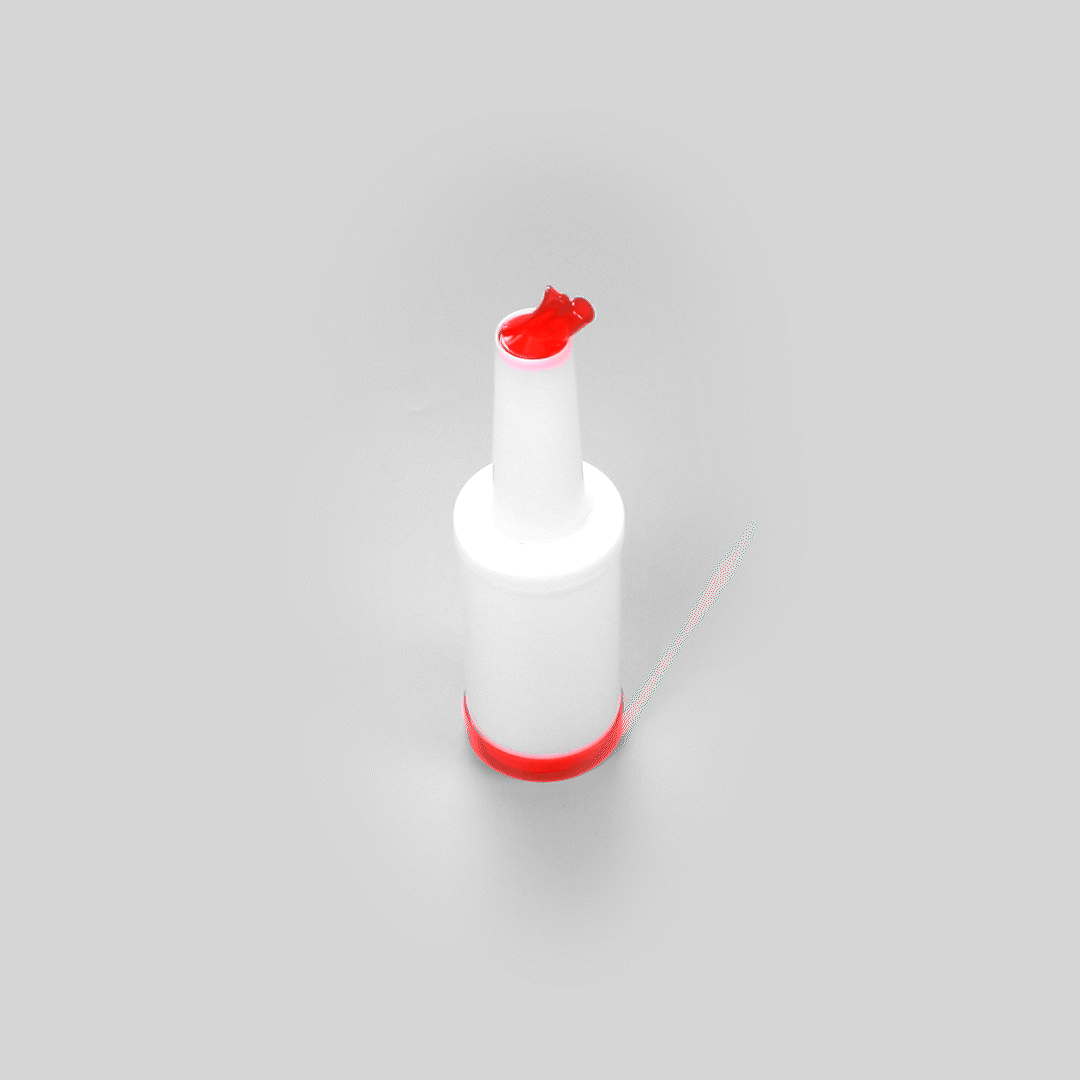 Bar Lux 1 qt Plastic Quick Pour Storage Container Bottle - with Red Spout and Lid - 3 1/2" x 3 1/2" x 13" - 1 count box