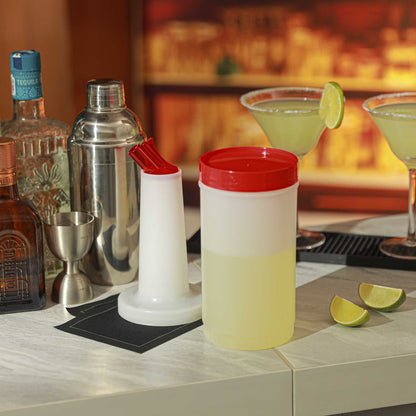 Bar Lux 1 qt Plastic Quick Pour Storage Container Bottle - with Red Spout and Lid - 3 1/2" x 3 1/2" x 13" - 1 count box