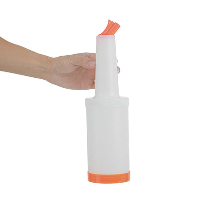 Bar Lux 1 qt Plastic Quick Pour Storage Container Bottle - with Orange Spout and Lid - 3 1/2" x 3 1/2" x 13" - 1 count box
