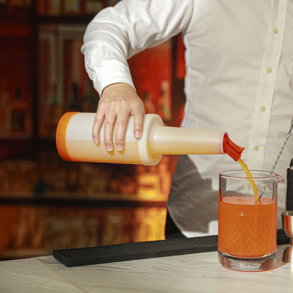 Bar Lux 1 qt Plastic Quick Pour Storage Container Bottle - with Orange Spout and Lid - 3 1/2" x 3 1/2" x 13" - 1 count box