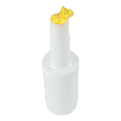 Bar Lux 1 qt Plastic Quick Pour Storage Container Bottle - with Yellow Spout and Lid - 3 1/2" x 3 1/2" x 13" - 1 count box