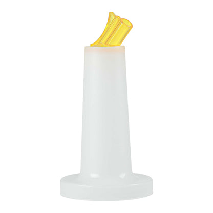 Bar Lux 1 qt Plastic Quick Pour Storage Container Bottle - with Yellow Spout and Lid - 3 1/2" x 3 1/2" x 13" - 1 count box
