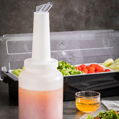 Bar Lux 2 qt Plastic Quick Pour Storage Container Bottle - with Clear Spout and Lid - 4 3/4" x 4 3/4" x 13 3/4" - 1 count box