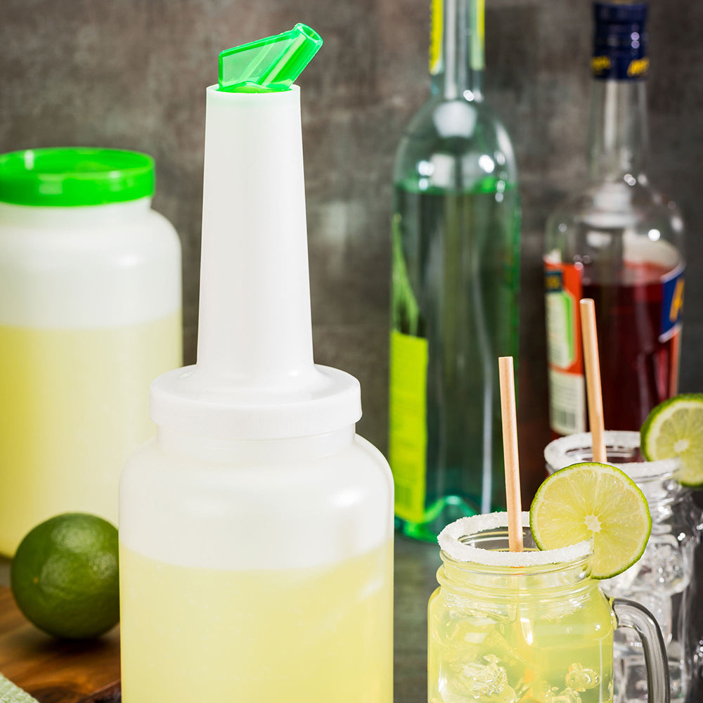 Bar Lux 2 qt Plastic Quick Pour Storage Container Bottle - with Green Spout and Lid - 4 3/4" x 4 3/4" x 13 3/4" - 1 count box