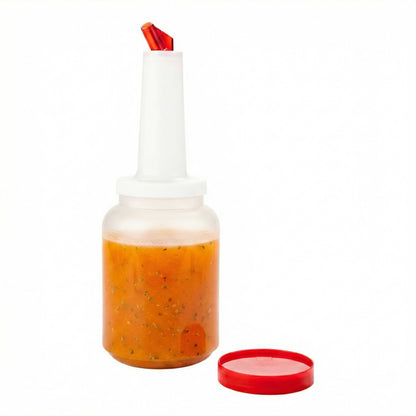 Bar Lux 2 qt Plastic Quick Pour Storage Container Bottle - with Red Spout and Lid - 4 3/4" x 4 3/4" x 13 3/4" - 1 count box