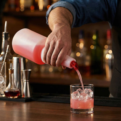 Bar Lux 2 qt Plastic Quick Pour Storage Container Bottle - with Red Spout and Lid - 4 3/4" x 4 3/4" x 13 3/4" - 1 count box