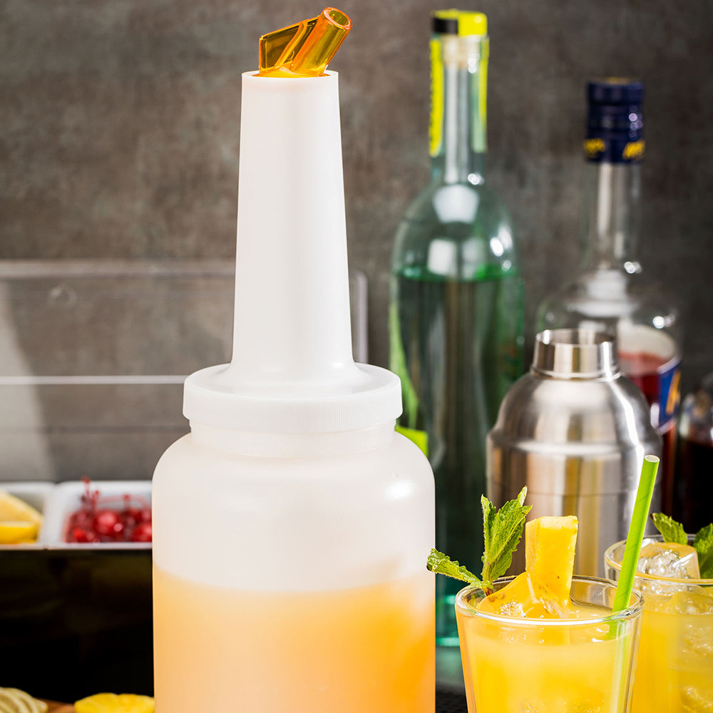 Bar Lux 2.5 qt Plastic Quick Pour Storage Container Bottle - with Yellow Spout and Lid - 5" x 5" x 15" - 1 count box