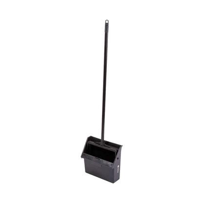 RW Clean Black Plastic Lobby Dustpan - with Handle, Broom Clip - 11 3/4" x 11" x 34" - 1 count box