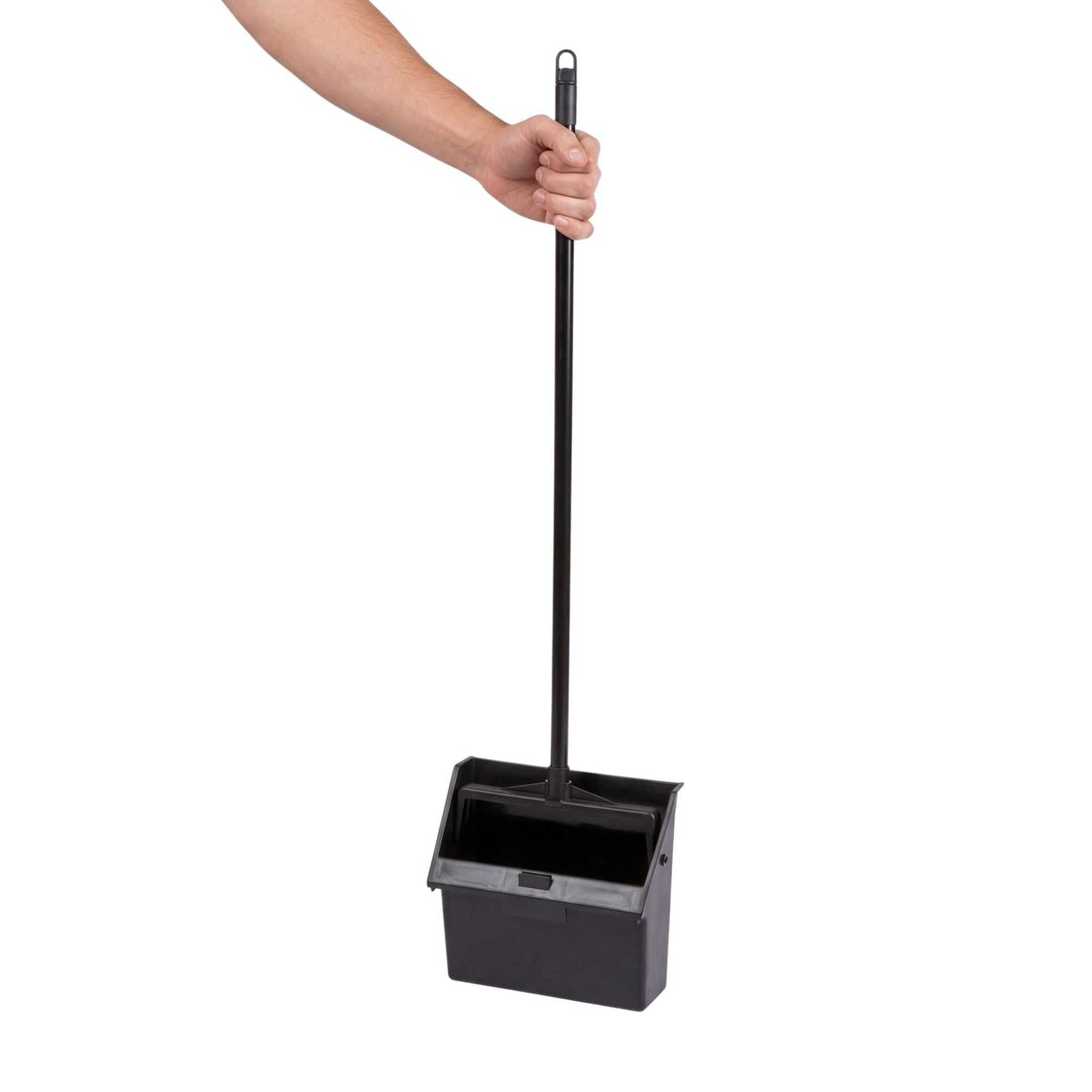 RW Clean Black Plastic Lobby Dustpan - with Handle, Broom Clip - 11 3/4" x 11" x 34" - 1 count box
