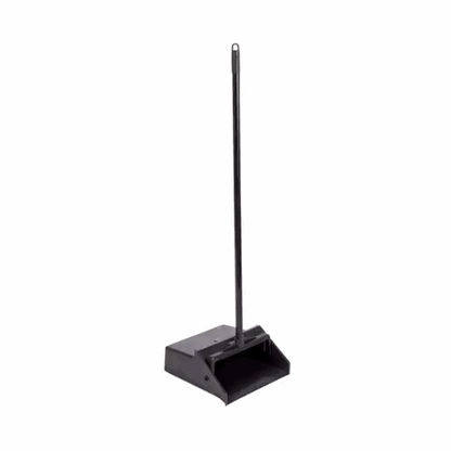 RW Clean Black Plastic Lobby Dustpan - with Handle, Broom Clip - 11 3/4" x 11" x 34" - 1 count box