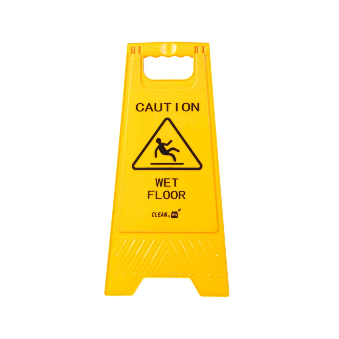 RW Clean Yellow Plastic Caution Wet Floor Sign - Double-Sided - 11 3/4" x 2" x 24 1/2" - 1 count box