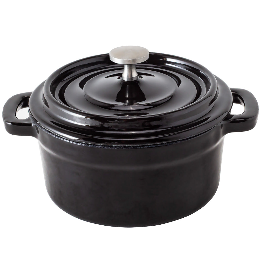 Met Lux 8 oz Round Black Cast Iron Mini Casserole Dish - Enameled, with Stainless Steel Knob - 5 1/4" x 4" x 3" - 1 count box