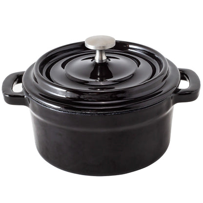 Met Lux 8 oz Round Black Cast Iron Mini Casserole Dish - Enameled, with Stainless Steel Knob - 5 1/4" x 4" x 3" - 1 count box