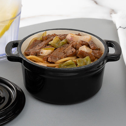 Met Lux 8 oz Round Black Cast Iron Mini Casserole Dish - Enameled, with Stainless Steel Knob - 5 1/4" x 4" x 3" - 1 count box