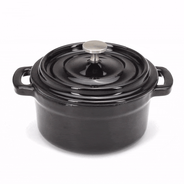 Met Lux 8 oz Round Black Cast Iron Mini Casserole Dish - Enameled, with Stainless Steel Knob - 5 1/4" x 4" x 3" - 1 count box