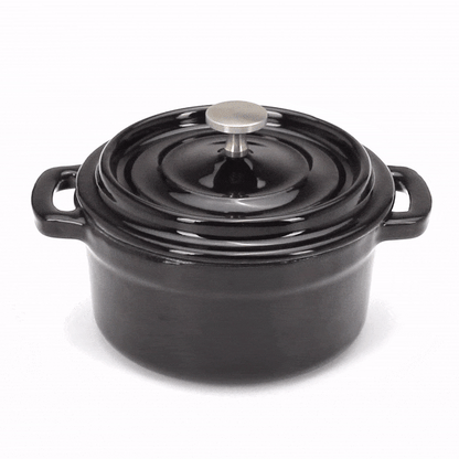 Met Lux 8 oz Round Black Cast Iron Mini Casserole Dish - Enameled, with Stainless Steel Knob - 5 1/4" x 4" x 3" - 1 count box