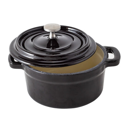 Met Lux 8 oz Round Black Cast Iron Mini Casserole Dish - Enameled, with Stainless Steel Knob - 5 1/4" x 4" x 3" - 1 count box
