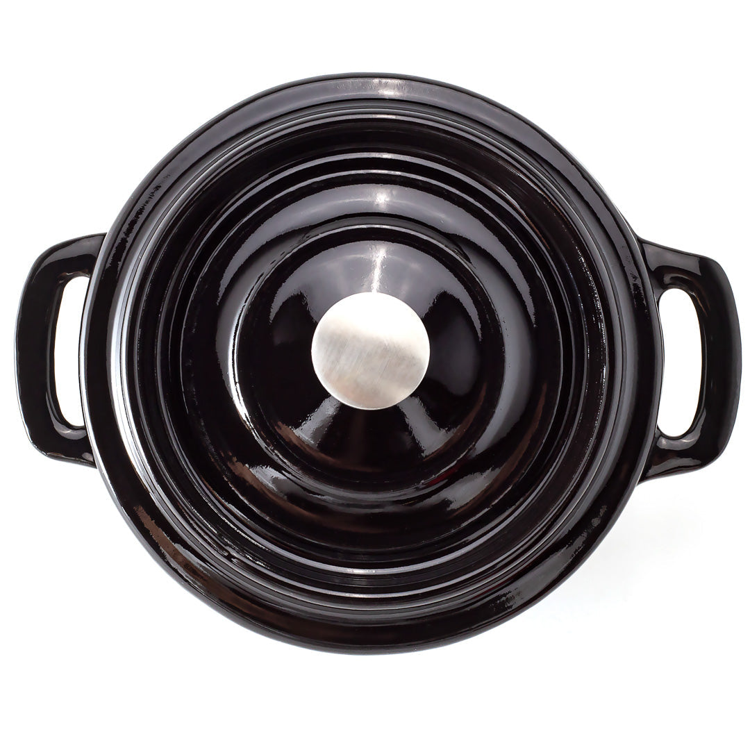 Met Lux 8 oz Round Black Cast Iron Mini Casserole Dish - Enameled, with Stainless Steel Knob - 5 1/4" x 4" x 3" - 1 count box