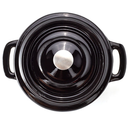 Met Lux 8 oz Round Black Cast Iron Mini Casserole Dish - Enameled, with Stainless Steel Knob - 5 1/4" x 4" x 3" - 1 count box