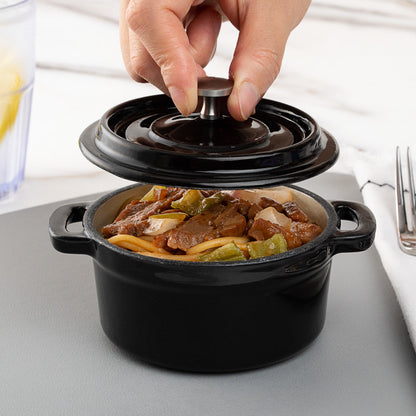 Met Lux 8 oz Round Black Cast Iron Mini Casserole Dish - Enameled, with Stainless Steel Knob - 5 1/4" x 4" x 3" - 1 count box