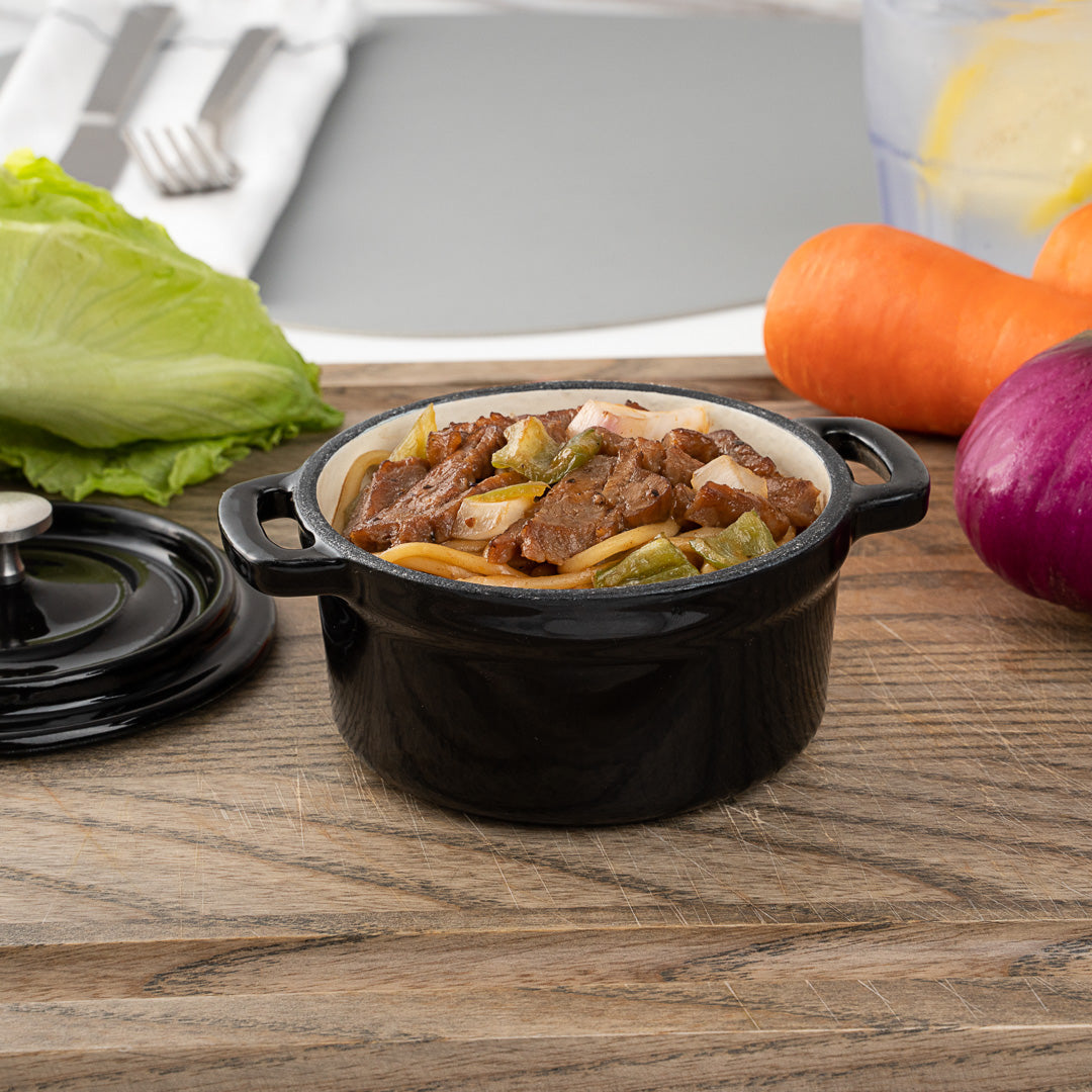 Met Lux 8 oz Round Black Cast Iron Mini Casserole Dish - Enameled, with Stainless Steel Knob - 5 1/4" x 4" x 3" - 1 count box