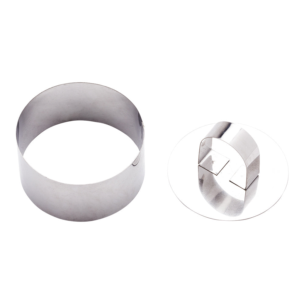 Pastry Tek Stainless Steel Round Pastry Ring Mold - with Press - 3" x 3" x 1 1/2" - 1 count box