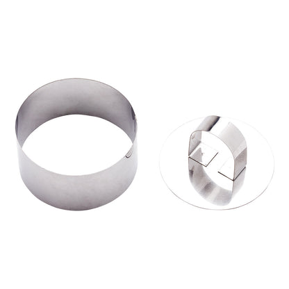 Pastry Tek Stainless Steel Round Pastry Ring Mold - with Press - 3" x 3" x 1 1/2" - 1 count box