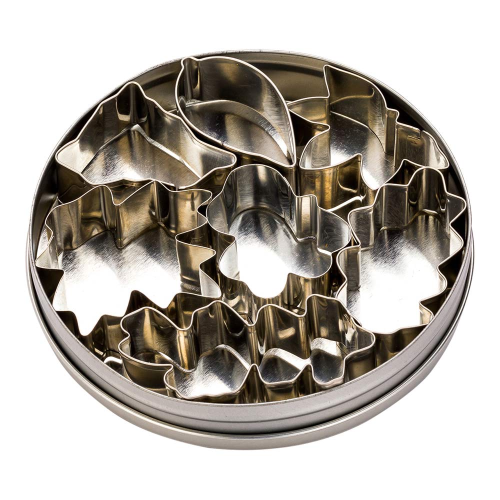 Pastry Tek 7-Piece Metal Leaf Cookie Cutter Set in Round Tin Box 1 count box