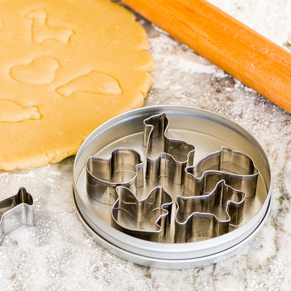 Pastry Tek 8-Piece Metal Animal Cookie Cutter Set in Round Tin Box 1 count box